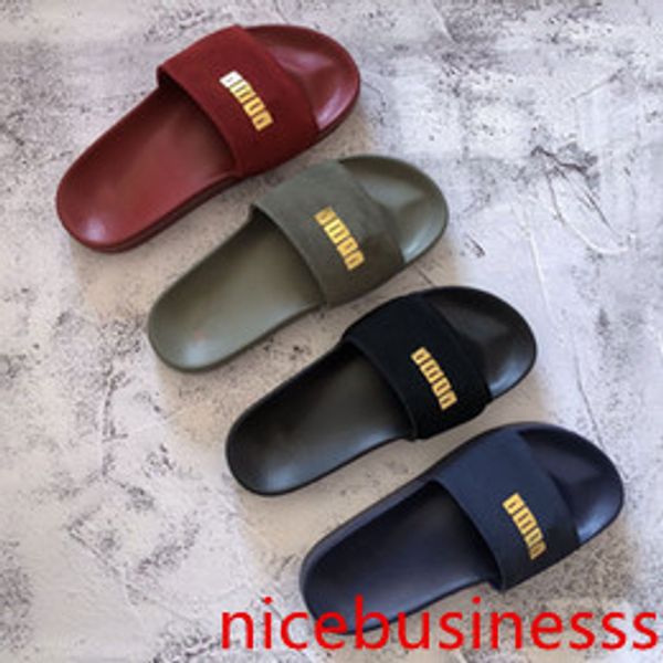 

2019 rihanna leadcat suede slippers designer sandals luxury slide summer fashion wide flat slippery sandals slipper flip flop size 35-45