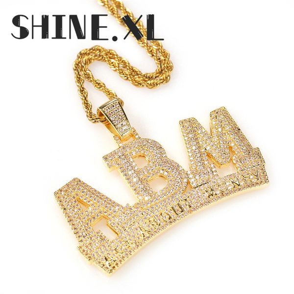 

hip hop micro paved zircon letter abm pendant necklace iced out lab diamond gold silver plated with tennis chain