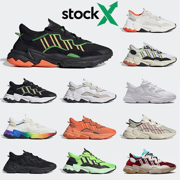 

fashion brand mens running shoes 3m reflective ozweego halloween tones white solar triple black solar yellow designer sneakers