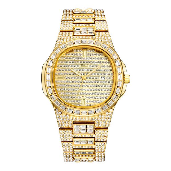 

модные мужские роскошные золотые часы полный бриллиантовый лед дизайнерские часы из нержавеющей стали bling кварцевый механизм женские часы, Slivery;brown