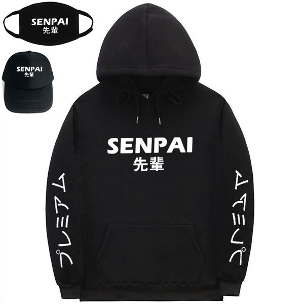 

cap&mask as gifts senpai hoodies sweatshirts men women boy girl japanese hip hop rapper hooded jacket coat streetwear tracksuits, Black