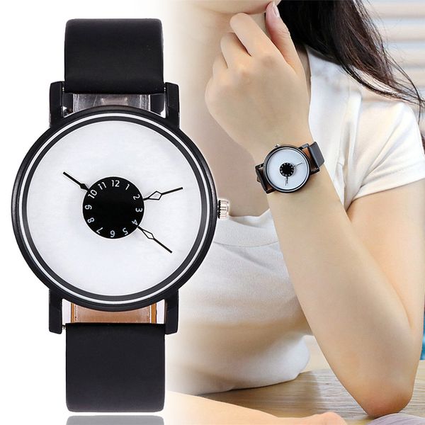 

exquisite womens quartz watch simple small numbers alloy dial with pu wrist strap d88, Slivery;brown