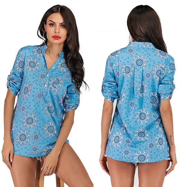 

женская дизайнерская рубашка v-образным вырезом женский шифон с длинным рукавом печатных shirts491, White