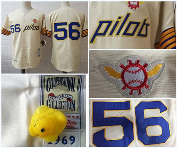 

2017 Retro Teams Outlet Seattle Pilots 56 Jim Bouton Shirt 1969 Throwback Mens baseball Jerseys Shirt Stitched Top Quality S-XXXL