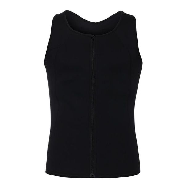 

men neoprene zipper vest sauna ultra thin sweat shirt body shaper slimming corset underwear fitness shapers joggers tank, Black;blue
