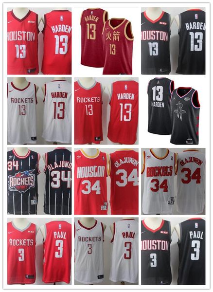 

2019 hou ton men women youth jame rocket 13 harden 3 paul 34 hakeem olajuwon red white ba ketball jer ey hip