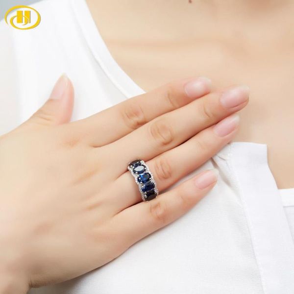 

hutang classic ring jewelry created sapphire 5 stone design solid 925 sterling silver wedding engagement rings for women's, Golden;silver