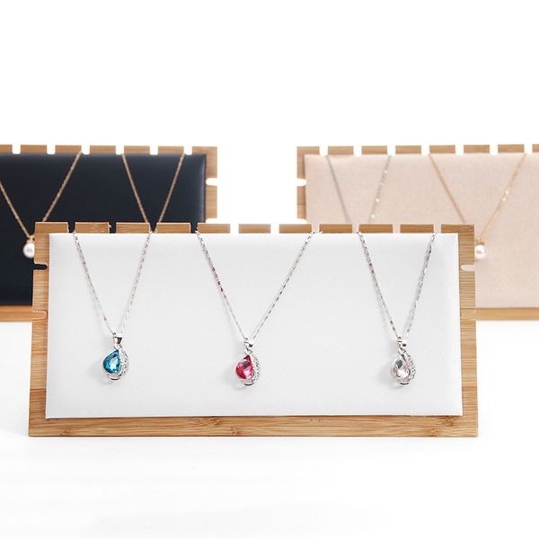 

bamboo+pu/velvet pendant necklace organizer holder jewelry storage rack jewelry display stand necklace display board, Pink;blue