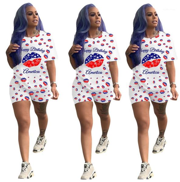 

letter lips printed crew neck female tracksuits fashion women clothing womens clothing 2 piece set summer, Gray