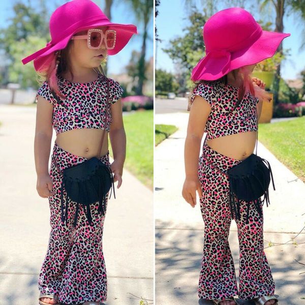 

fashion toddler kids baby girl clothes short leopard crop +long flared pants summer 2pcs outfits set 1-6t, Blue