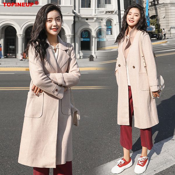 

2019 new autumn winter ladies fashion long woolen coat long sleeve warm solid color party outwear temperament sweet coats, Black