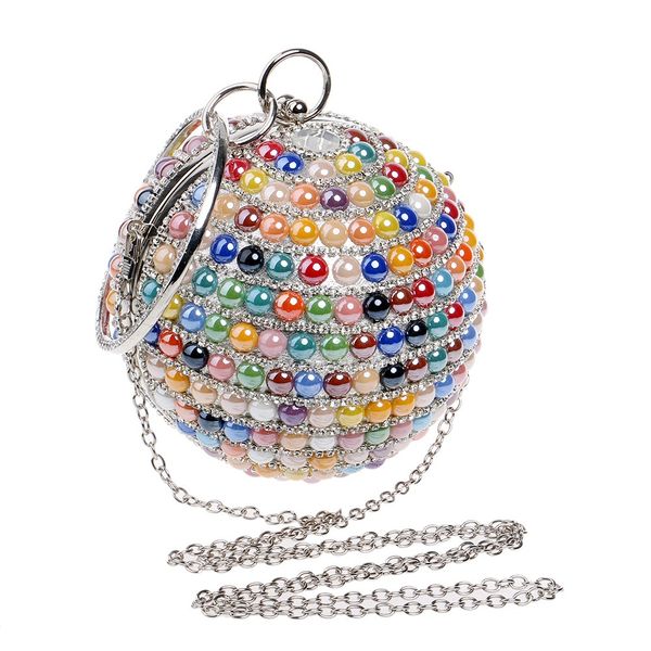 

tftp-woman round ball clutch handbag rhinestone ring handle purse evening bag(color