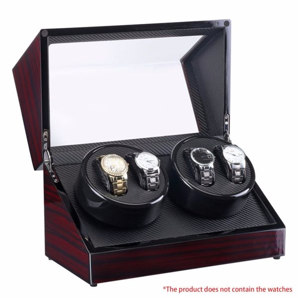 

watch winders 4 slots lacquer wood rotate electric watch box silent motor display clock luxury us plug case, Black