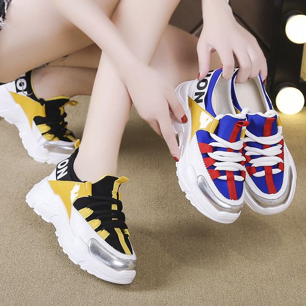 

2020 spring woman shoes women's sneakers lace-up round toe platform shoes women's comfortable sport z14-72, Black