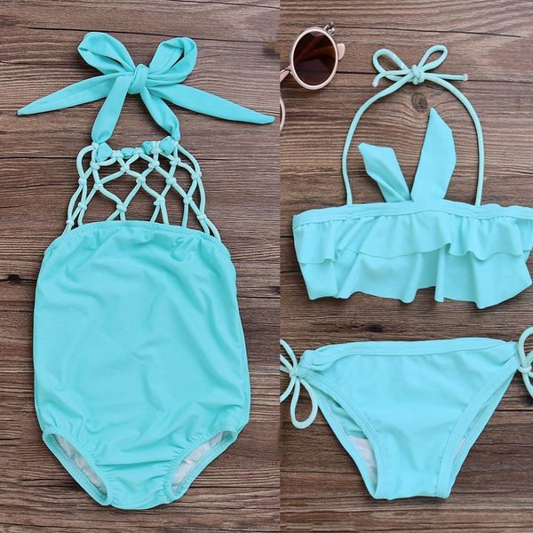 

2018 brand new blue toddler infant kids baby girls tankini bikini set swimwear swimsuit bathing beachwear bandage swimwear 2-7t