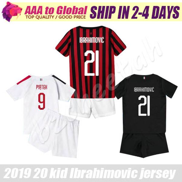 

kids ibrahimovic soccer jersey 2020 ac children piatek kessie conti paqueta jerseys set 19 20 thai quality young football shirts, Black;yellow