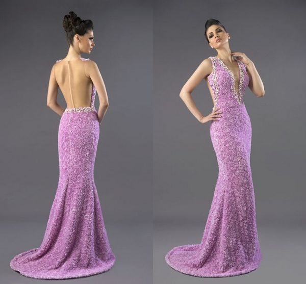 

2019 Elegant Sexy Mermaid Evening Gowns Beaded Prom Gowns Illusion Back Sleeveless Party Dresses Plus Size Abendkleider robes de soirée