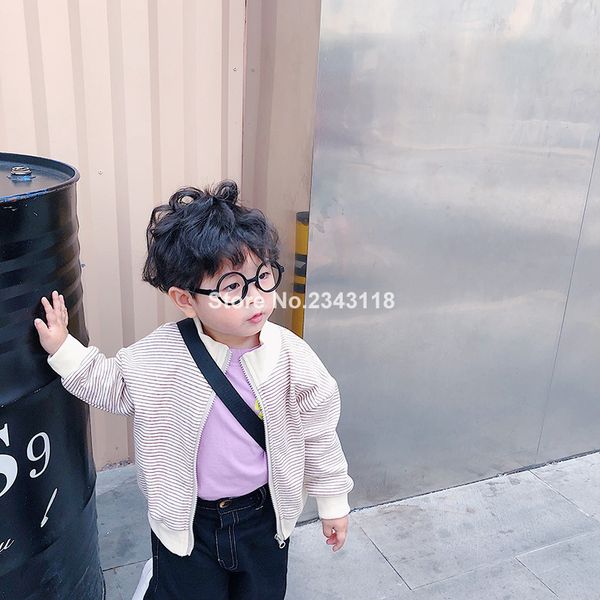 

осень дети хлопок стенд воротник молния полосатые куртки 2019 spring all-матчевую повседневный пальто детей outwear, Blue;gray