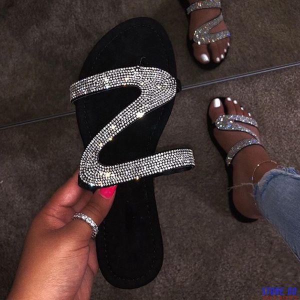 

factorydirect to send new sandals bright diamond leisure outdoor travel beach non-slip durablelarge sizeslippers women, Black