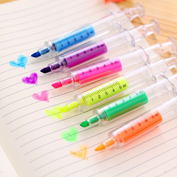 

Lovely Kawaii Fluorescent Simulation Syringe Watercolor Pens Highlighters Marker Pen Korean Stationery School Supplies