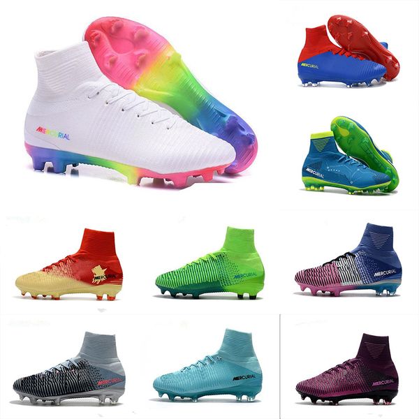 

Cr7 rainbow occer cleat mercurial uperfly occer hoe high ankle cri tiano ronaldo men football boot eur 40 46