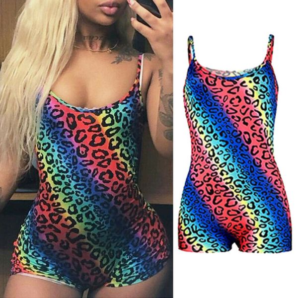 

women's jumpsuits & rompers 2021 lady jumpsuit romper for women leopard pattern short playsuits summer playsuit, Black;white