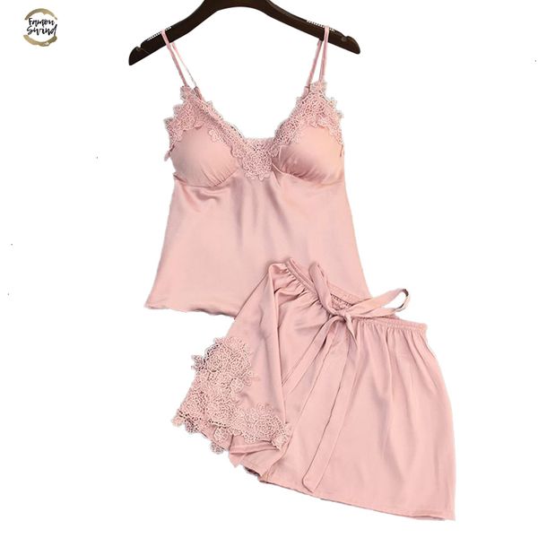 

quality good ice silk women pajama set v-neck with pad female summer pajamas woman sleepwear, Black;red