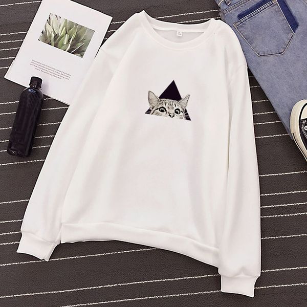 

women's sweatshirt autumn and winter cat pullovers round neck long sleeve regular women clothes 2019 blouse shirt sudadera mujer, Black