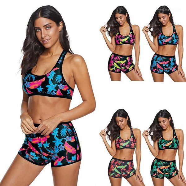 

flora printed sports tankinis designer flat corner ladies casual bikini womens plus size summer swimwear fashion, White;black