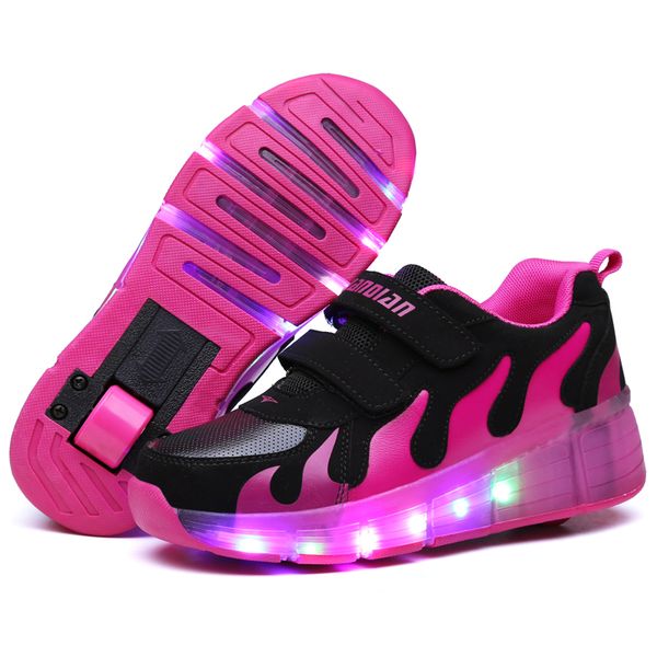 

led flashing kids roller skate shoes with wheels flash roller skating shoes colorful glowing skates sneakers trainers, Black