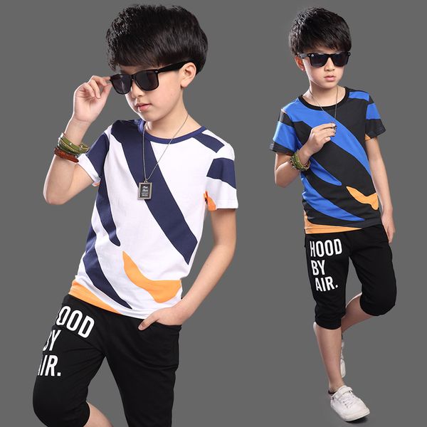 

children's baby boys summer short sleeve cotton tracksuit clothing sets for teens boys cotton print sets 5 6 8 9 10 11 12 years, White