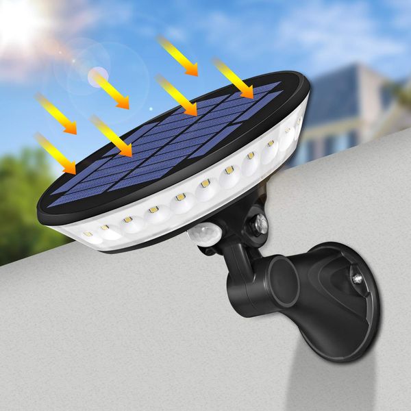 Luz de segurança solar, luz de parede do sensor de movimento solar, luz impermeável LED luz solar para jarda jardim garagem porta dianteira pátio