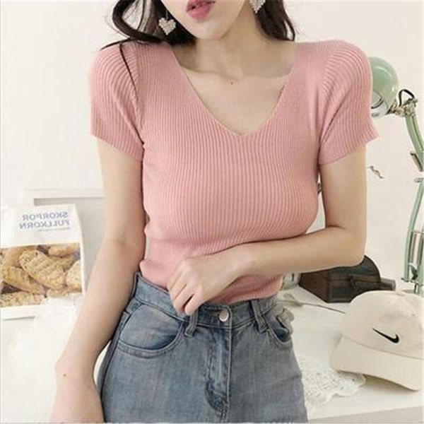 

cropped sweater women sweaters and pullovers knitted spring summer korean sweater short sleeve casual striped shirt short pull, White;black