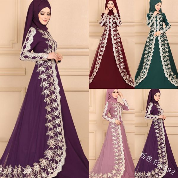 

мусульманский ближневосточный этнический длинная юбка кружева шить тонкий платье дубай турция арабские катар оаэ рамадан исламская одежда, Red