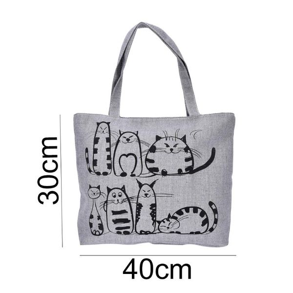 

1pcs women cartoon cats printed beach zipper bag bolsa feminina canvas tote shopping handbags