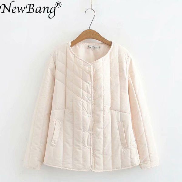 

newbang 4xl plus size lightweight cotton coat women winter warm linner collarless coat with zipper feamale slim jackets, Black