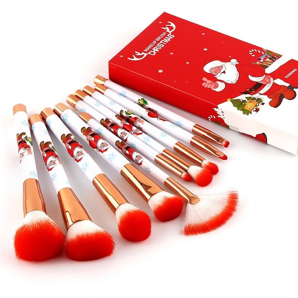 Frohe Weihnachten Make-up Pinsel Set 10 Stück Lidschatten Foundation Puder Concealer Fan Make-up Pinsel Kosmetik Beauty Tool mit Geschenkbox