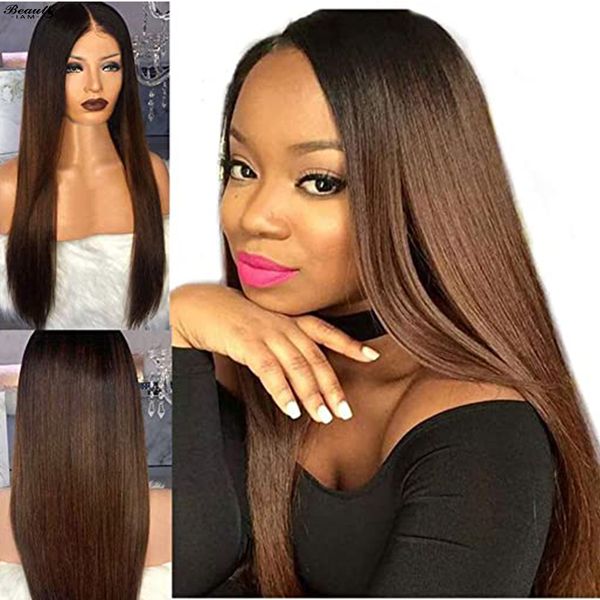 

lace wigs #1b/4 straight silk base 4x4 closure human hair for women glueless bleached knot virgin wig pre plucked with baby, Black;brown