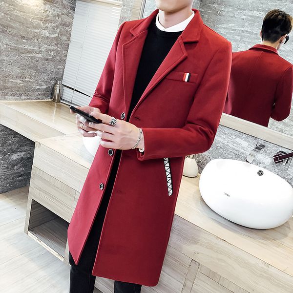 

british style mens trench coats red long coat mens vintage men fall long coats woolen double collar jackets slim fit 2020 winter, Tan;black