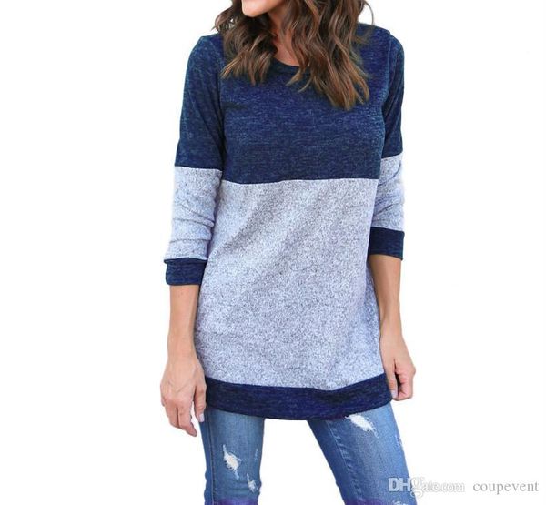 

women autumn casual patchwork tshirts long sleeved designer spring new, White