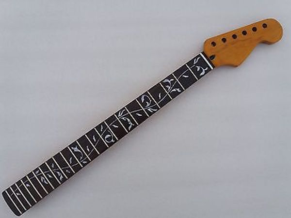 

yellow maple electric guitar neck 22fret 25.5inch rosewood fretboard vine inlay p1