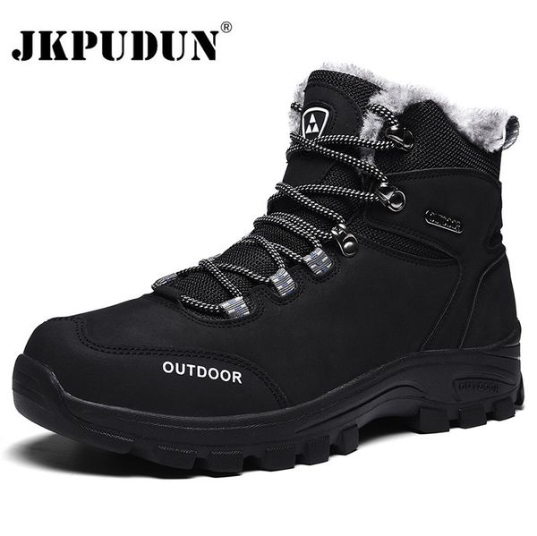 

genuine leather men boots winter with fur 2019 warm snow boots men winter work casual shoes military rubber ankle boots jkpudun t200327, Black