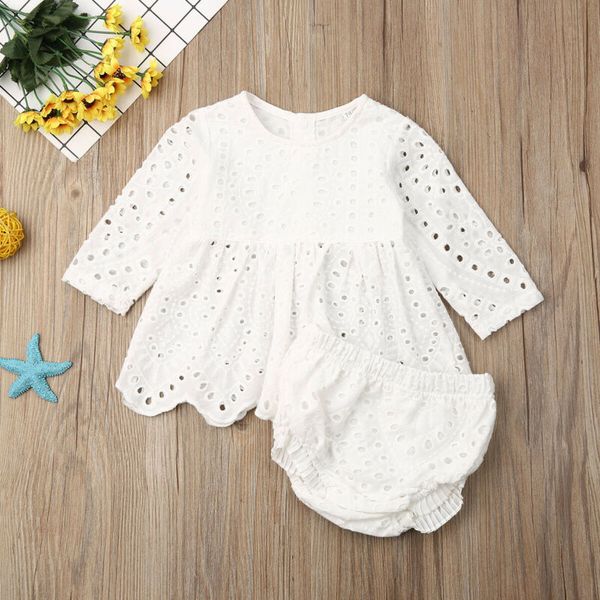 

princess girl white hollow 2pcs newborn baby girl kid long sleeve skirt dress shorts outfit clothes 0-24m baby clothing