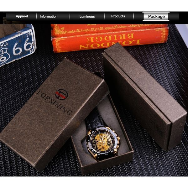 

forsining big dial steampunk design luxury golden gear movement men creative openwork watches automatic mechanical wrist watches, Slivery;brown