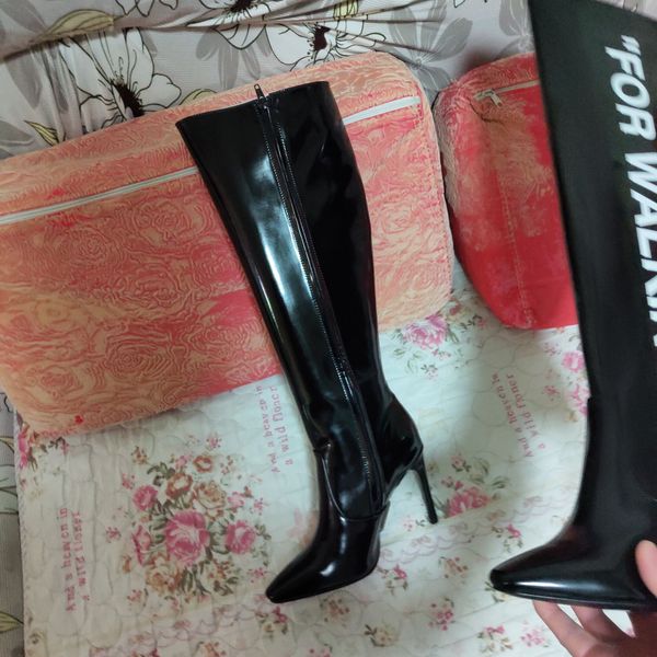 

new fashion europ style classic luxury designer women's boots letteras bootsfashion shoes autumn embossed leather high heel boots, Black