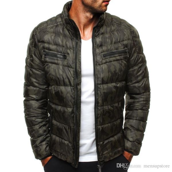 

зима вниз камуфляж ветровка куртка мужчина zipper воротник стойка 19 ветровка утепленных пальто, Black