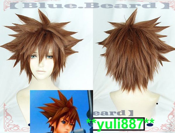 KINGDOM HEARTS III Sora Erkekler Kısa Kahverengi Isıya Dayanıklı Anime Cosplay Peruk