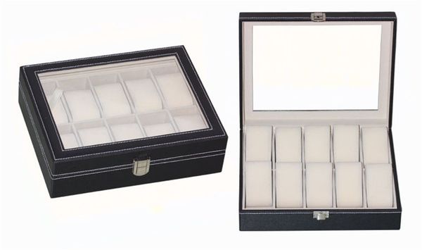 

10 grids pu leather watch box case professional holder organizer for clock watches jewelry boxes case display gift 2021, Black;blue
