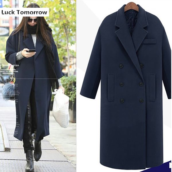 

new thin wool blend coat women long sleeve turn-down collar outwear jacket casual autumn winter elegant overcoat 2019, Black