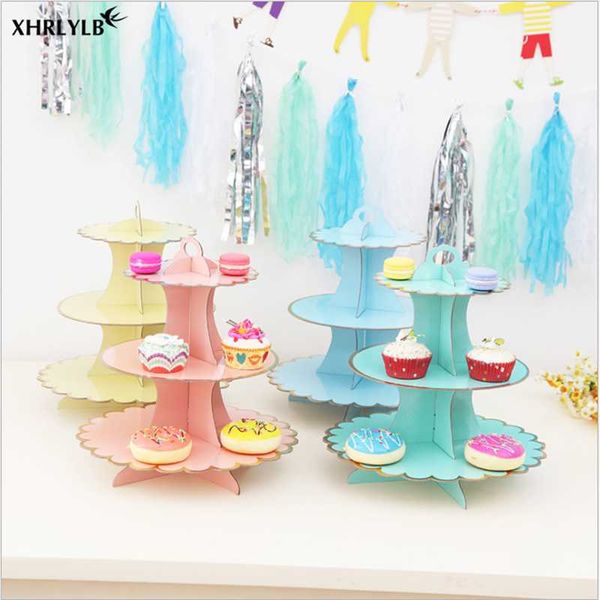 

xhrlylb new bronzing three-layer paper cake stand birthday party dress up items dessert table dessert table wedding decoration.7